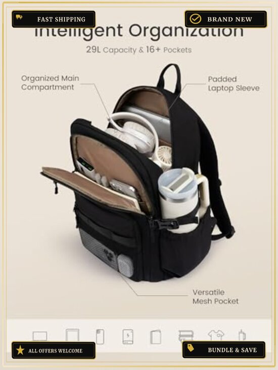 Water Resistant Nylon Laptop Backpack with Cup Holder TSA Friendly